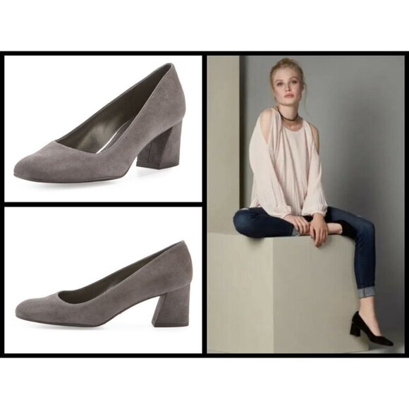 💕STUART WEITZMAN💕 Marymid Suede Block-Heel Pumps ~ Grey Size 9 - Picture 1 of 13